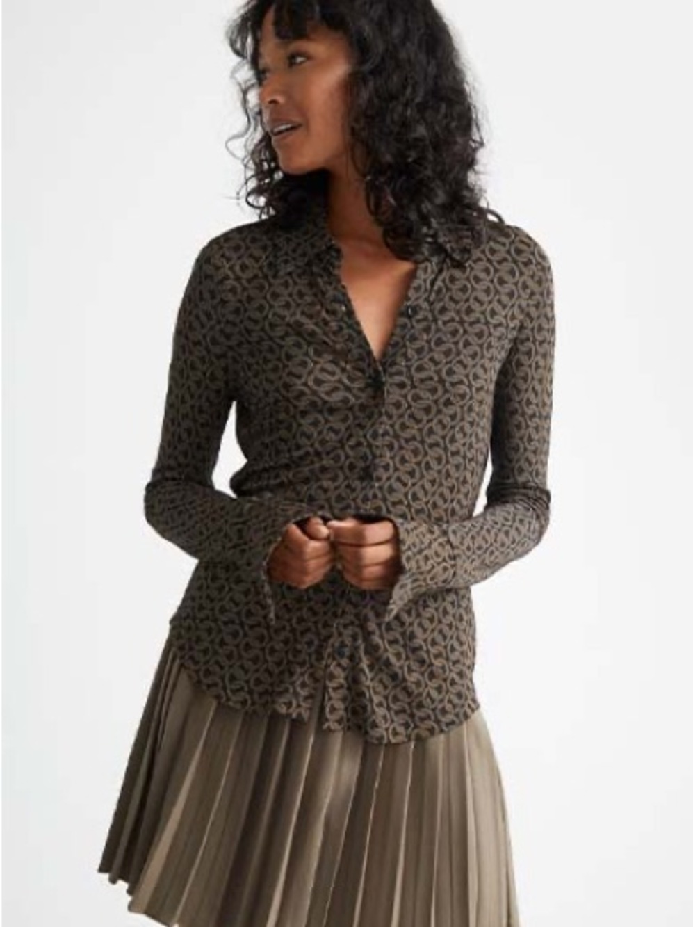 & Other Stories Chain Patterned Button-Down Shirt Small Viscose